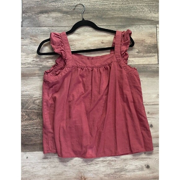 Eco Threads Women's Ruffle Sleeve Linen Blend Mauve Square Neck Tank Size M - Picture 2 of 6